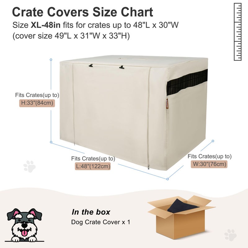 HiCaptain Dog Crate Cover 48.0" L x 30.0" W x 33.0" H with Breathable Mesh, Durable Heavy Duty Kennel Cover, Dual Zippered Panels, Windproof Waterproof UV-Resistant(Beige) - Image 5